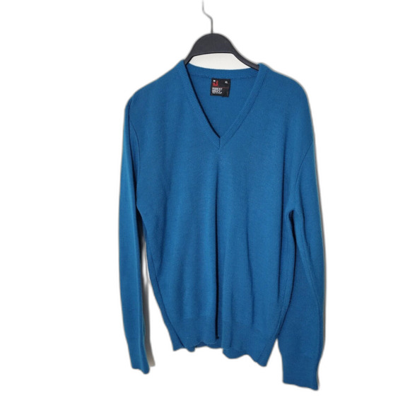 Robert Bruce Sweater Men's XL Blue Knit V-Neck Pullover Vintage Dadcore Outdoor - Picture 1 of 7